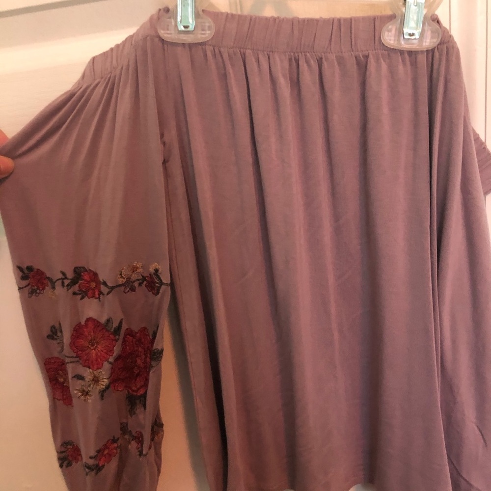 purple w/ flowers off the shoulder
